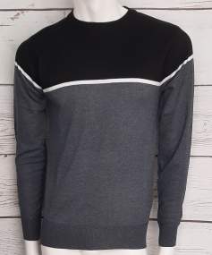Men's sweater in soft and comfortable yarn, rounded neck and contrasting inserts _ Brugi - Art. CV4U986